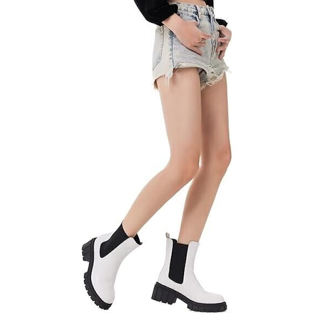 Super Chunky PLATFORM Boots Sz 5 White Chelsea Lug Sole - Picture 6 of 9